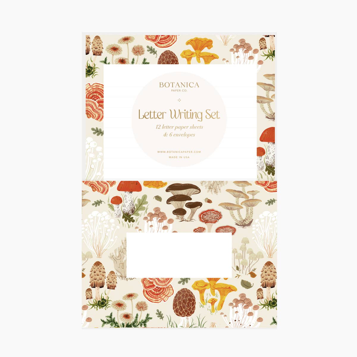 Letter Writing Set; Mushrooms By Botanica Paper Co. (12 Letters + 6 Envelopes)