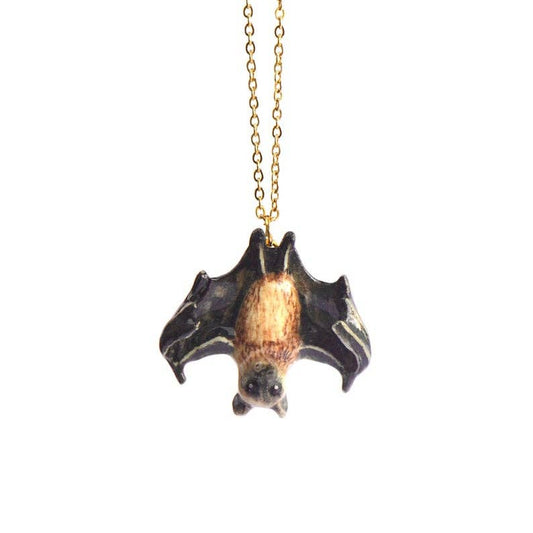 Camp Hollow Necklace; Bat  (Hand-Painted Porcelain)