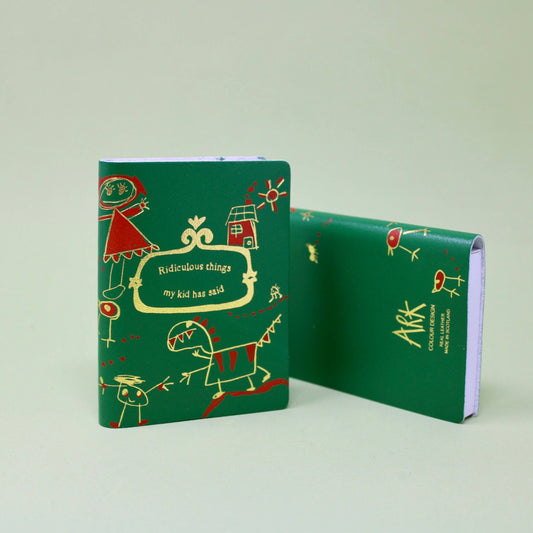 Leather Mini Journal; Illustrated Midi (Green, Ridiculous Kid Quotes) By Ark Colour Design