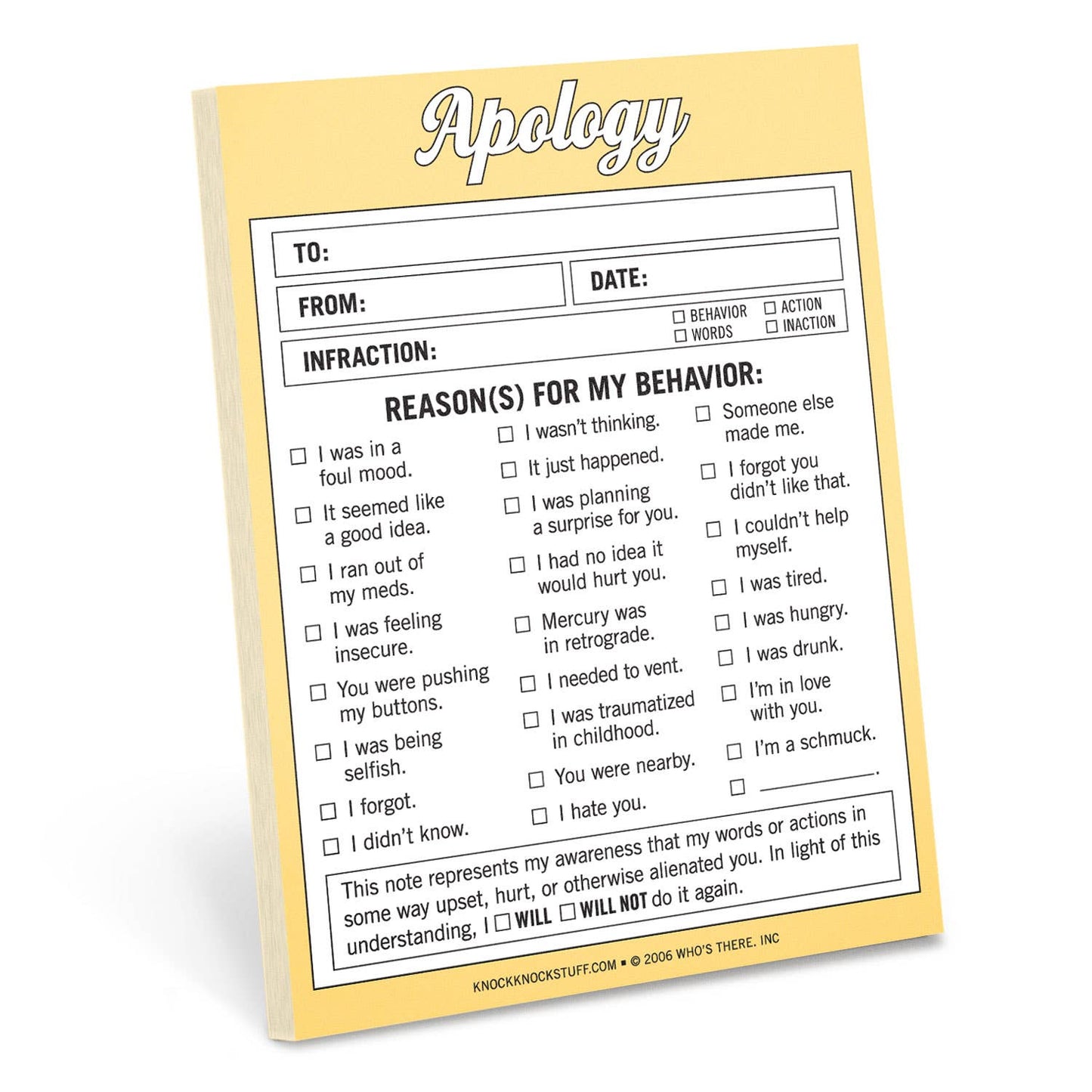 Nifty Notepad; Apology (Yellow, 50 Sheets)