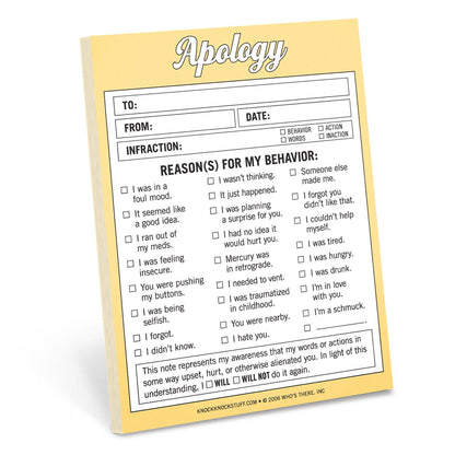 Nifty Notepad; Apology (Yellow, 50 Sheets)