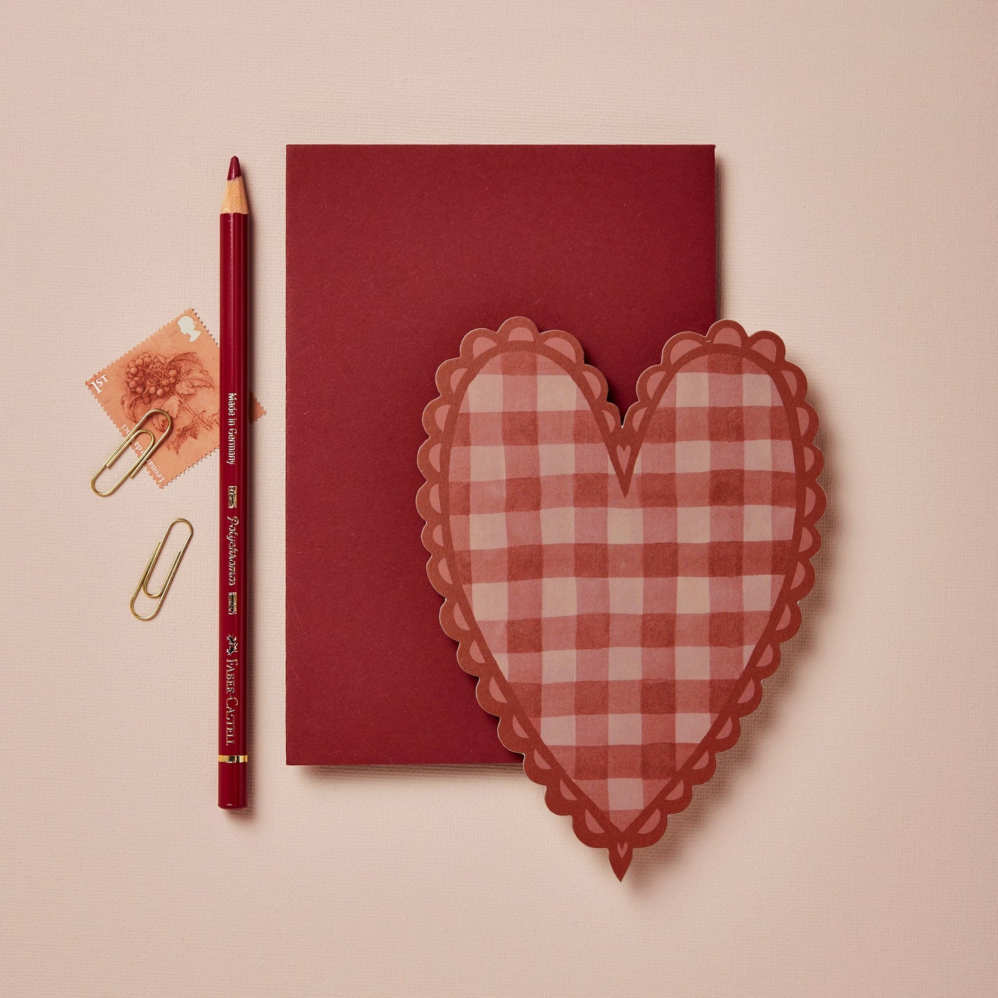 Greeting Card; Red Gingham Heart By Wanderlust Paper Co.