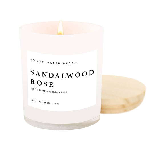 Soy Candle; Sandalwood Rose, 11 oz By Sweet Water Decor (50+ Hours Burn Time)