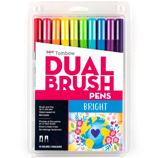 Tombow Dual Brush Pen Art Markers: Bright (10 Colors)