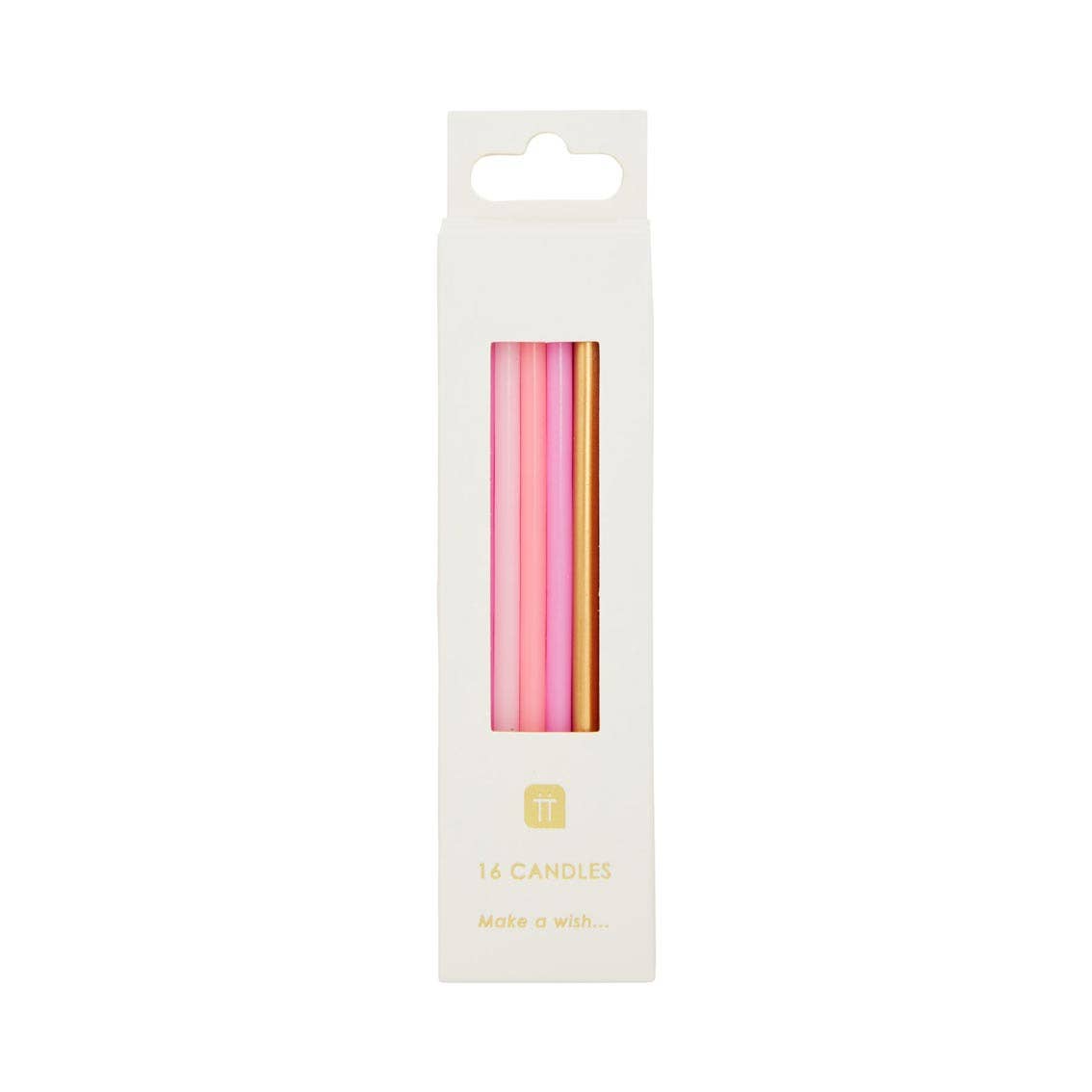 Birthday Candles; Rose Pink & Gold (16 Candles)