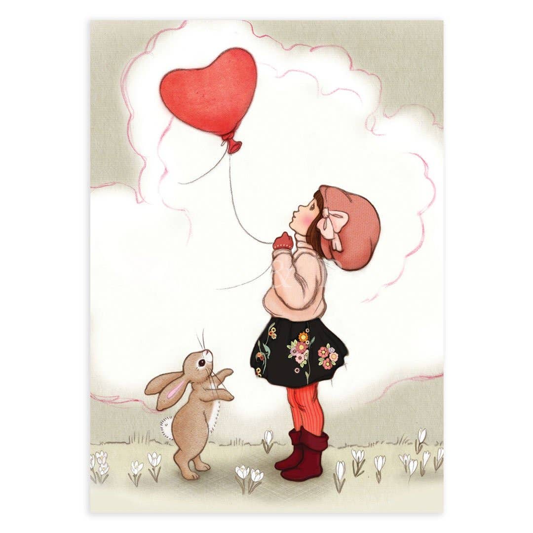 Belle & Boo Ltd Postcard; Heart Shaped Balloon (Vintage Colors)